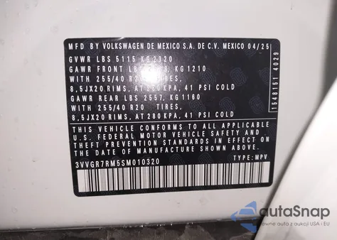 2025 Volkswagen Tiguan 2.0T Se R-Line Black z USA, uszkodzony, nr VIN 3VVGR7RM5SM010320